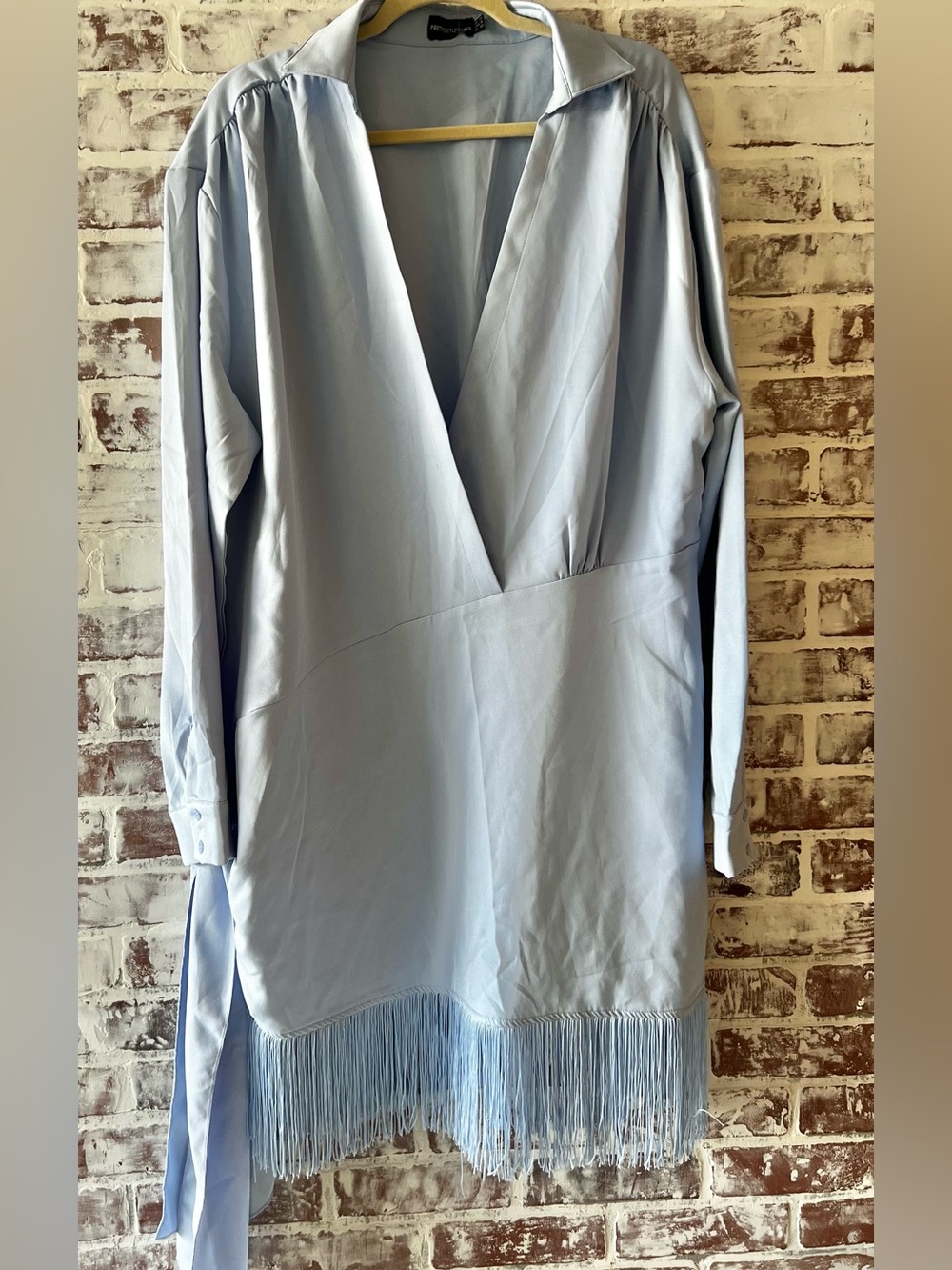 stunning Light periwinkle Fringe Hem Long Sleeve Tunic Dress size 18